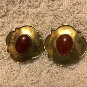 Vintage Celia Cebiri clip on earrings carnelian cabochon on brass